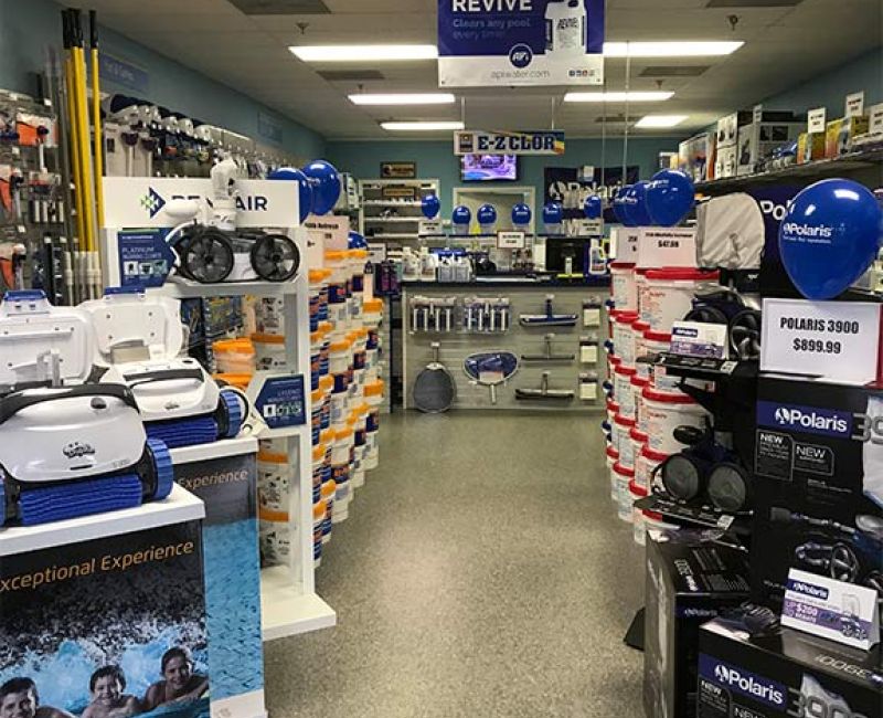 Interior of Blue Wave Pool Supplies store.