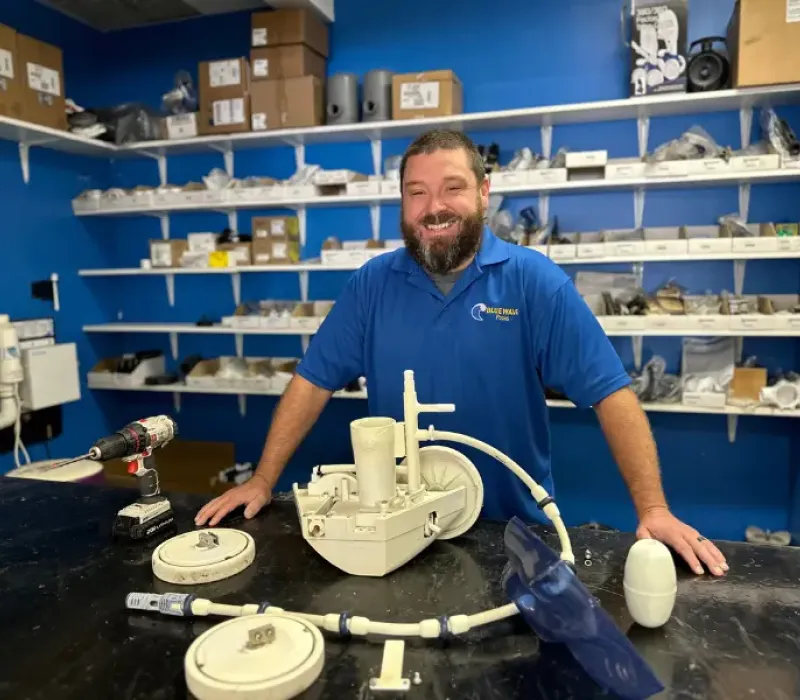 In-store pool equipment maintenance by Blue Wave.