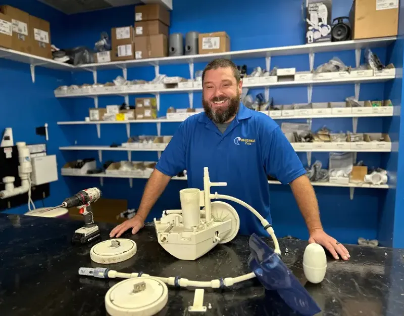 In-store pool equipment maintenance by Blue Wave.
